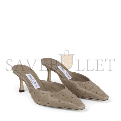 JIMMY CHOO VIVI 65 TAUPE OSTRICH LEATHER MULES VIVI65OAA